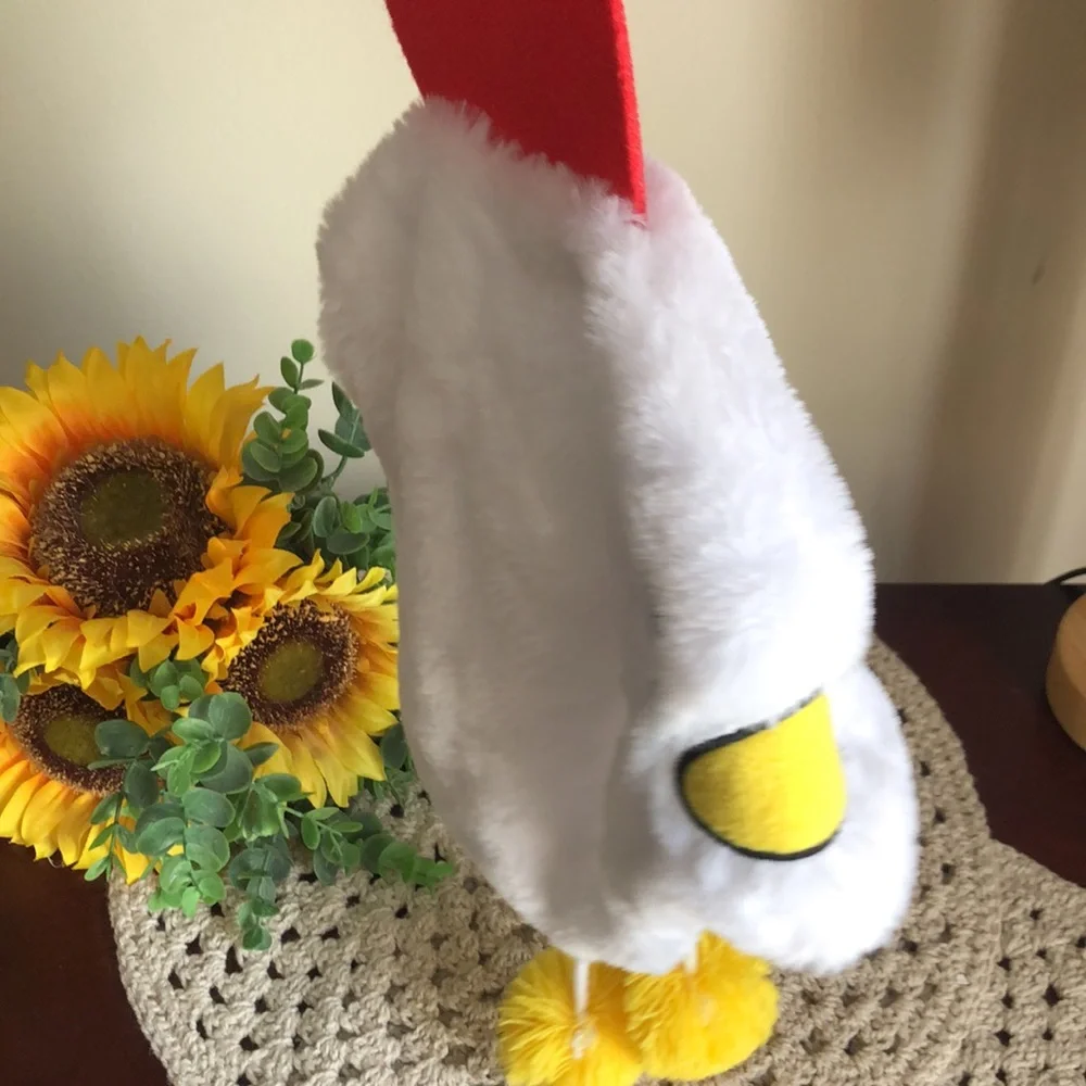 Plush White and Yellow Chicken Hat & Gloves for Kids - Cozy Costume Accessory